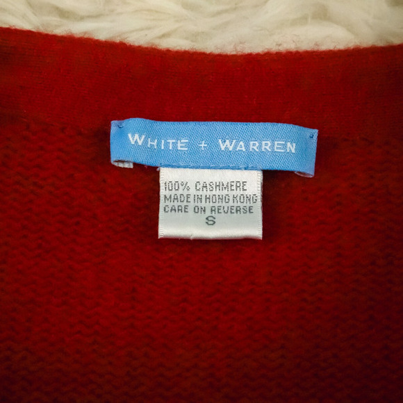 White + Warren Size Small S Red V Neck Button Cashmere Cardigan Sweater - Picture 4 of 6